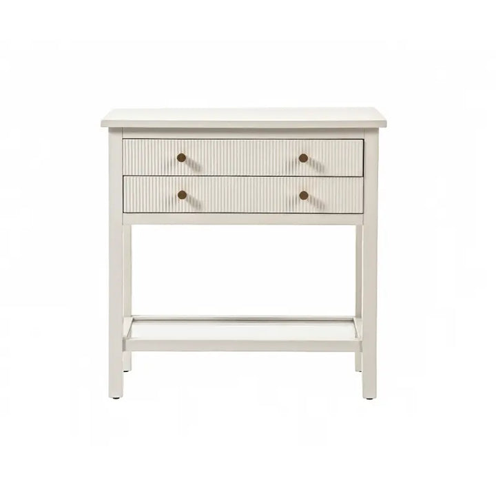Lindon Frosty White 2 Drawer Bedside Cabinet with Clear Glass Shelf with Gold Handle #NJ Home Interiors#