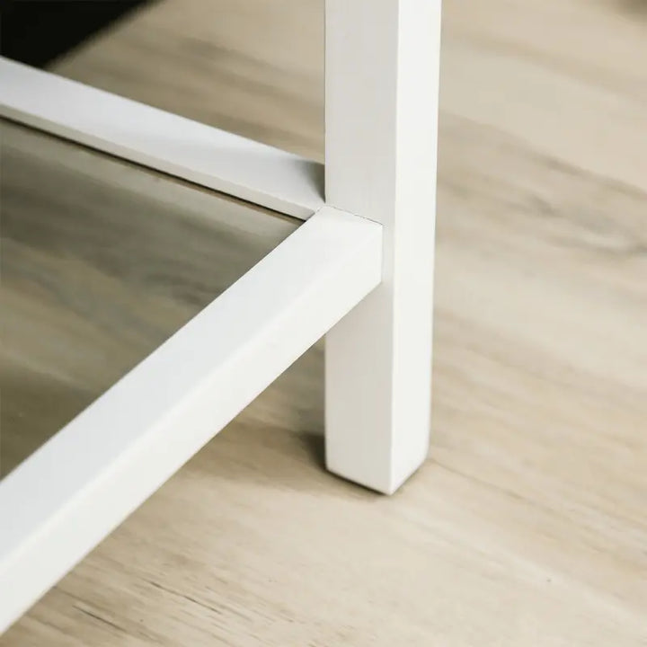 Lindon Frosty White 2 Drawer Bedside Cabinet with Clear Glass Shelf with Gold Handle #NJ Home Interiors#