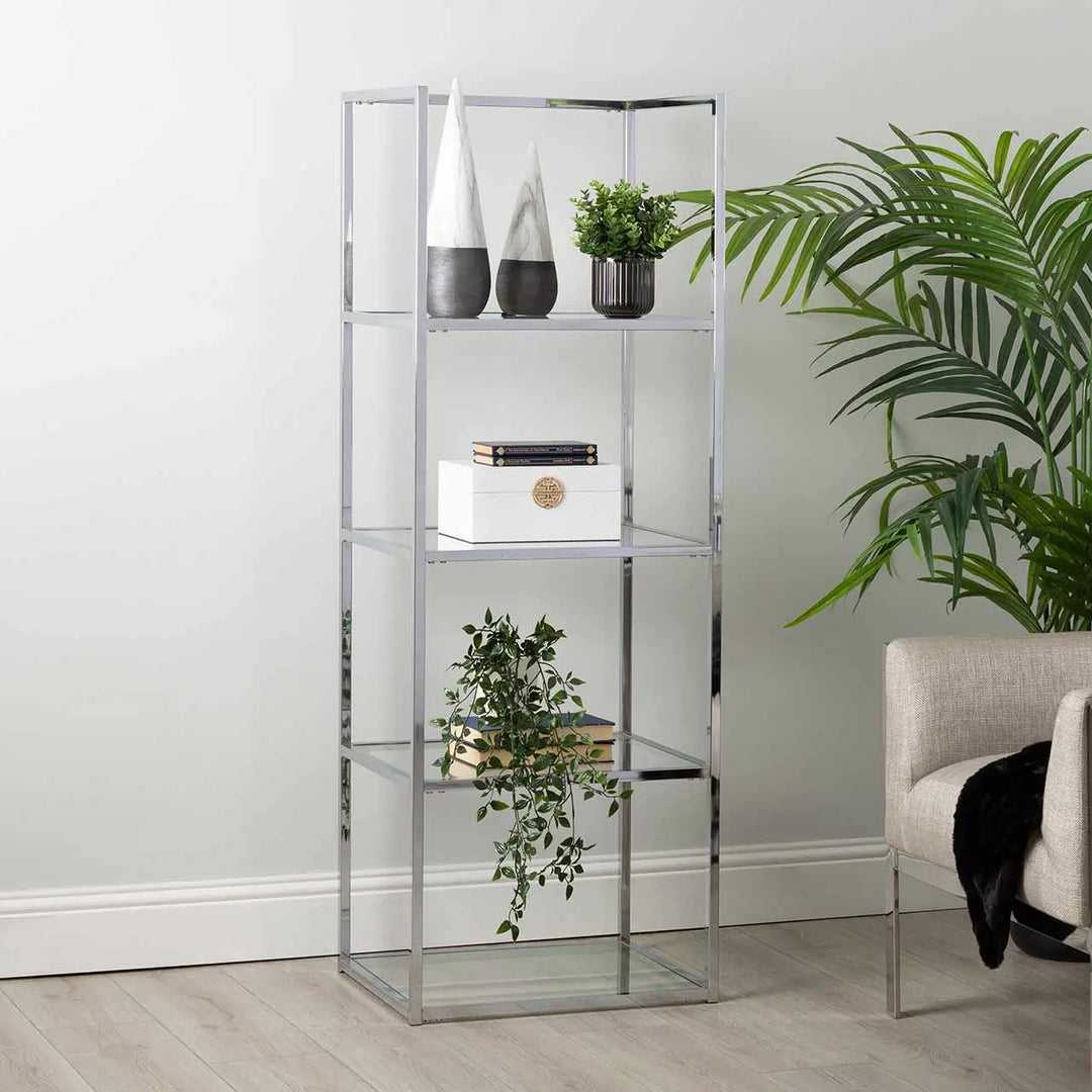 Logan 151.5cm Chrome and Glass 4 Tier Rectangular Display Unit #NJ Home Interiors#