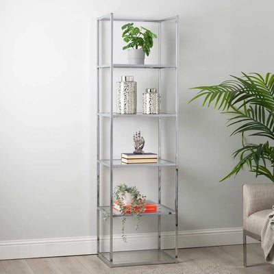 Logan 189cm Chrome and Glass 5 Tier Rectangular Display Unit #NJ Home Interiors#