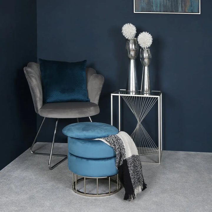 Luna Silver Metal End Table Clear Glass Top #NJ Home Interiors#