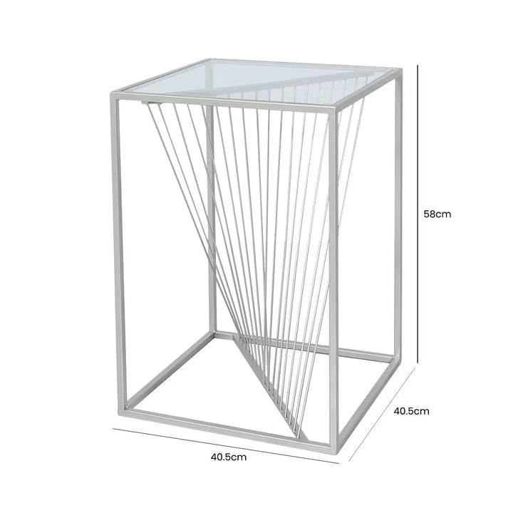 Luna Silver Metal End Table Clear Glass Top #NJ Home Interiors#