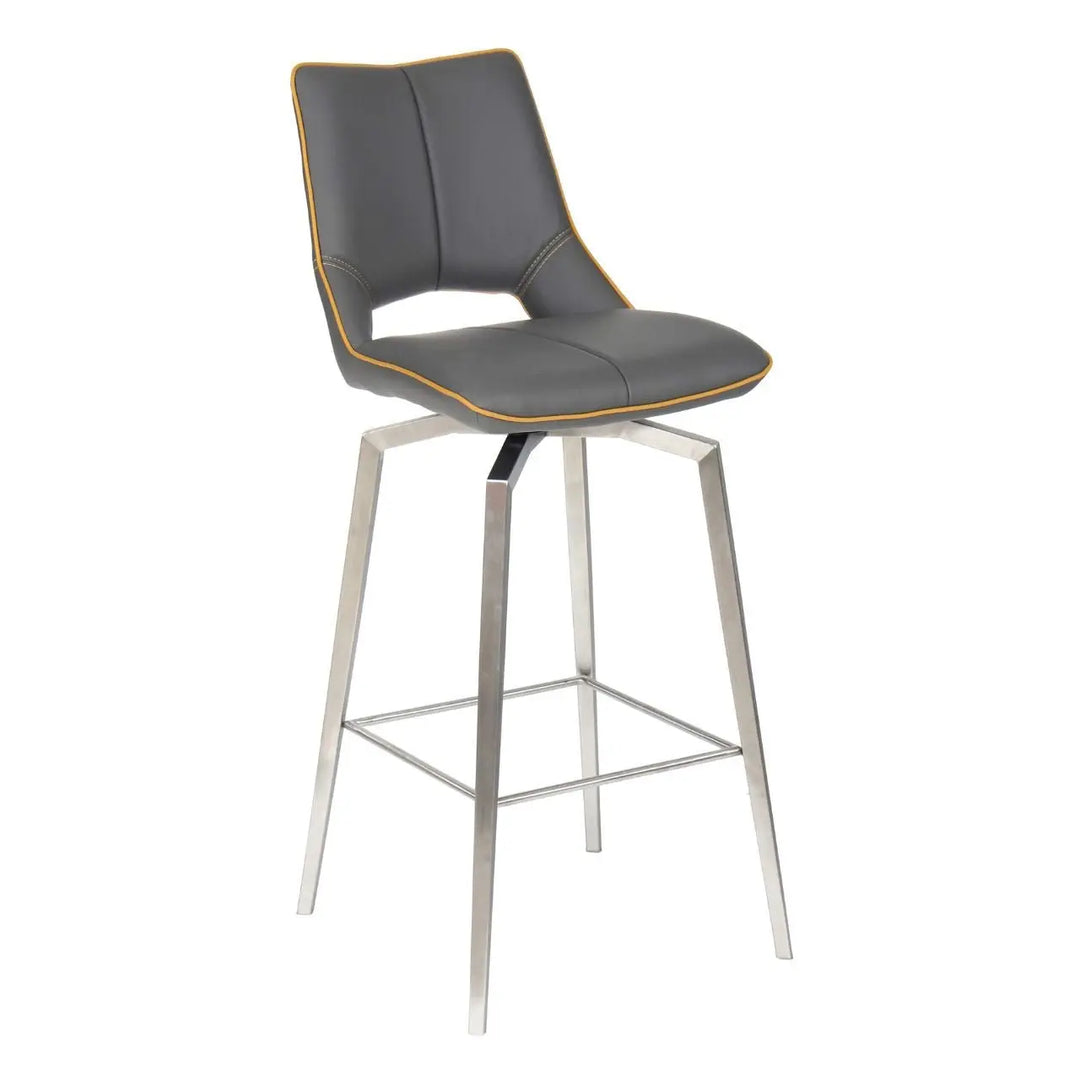 Mako Swivel Leather Effect Graphite Grey Bar Chair - NJ Home Interiors