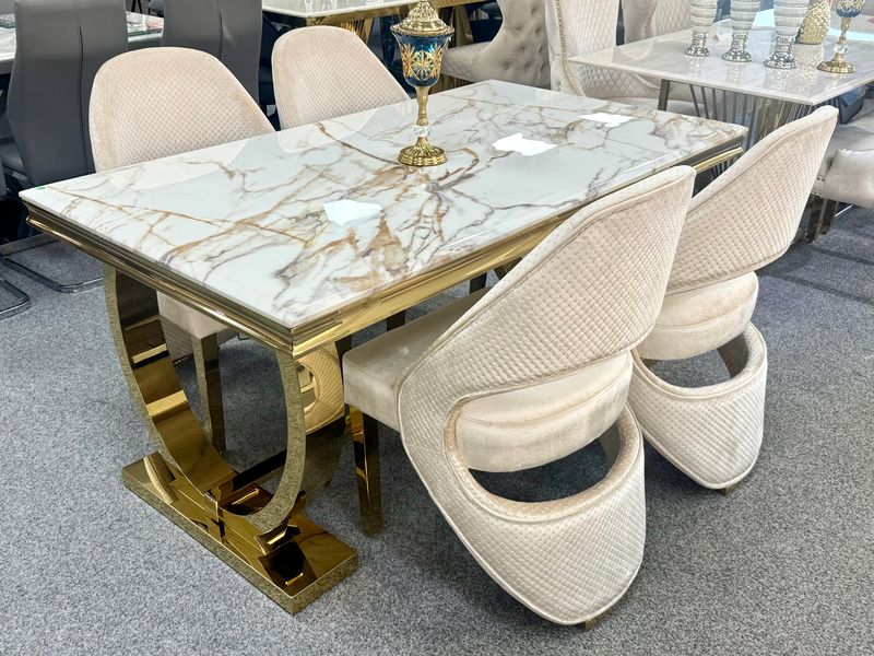 Arlington White and Gold Dining Table 160cm