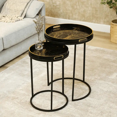 Olin Set of 2 Nesting Tables Black and Gold #NJ Home Interiors#