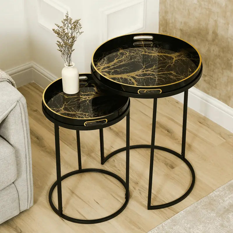 Olin Set of 2 Nesting Tables Black and Gold #NJ Home Interiors#
