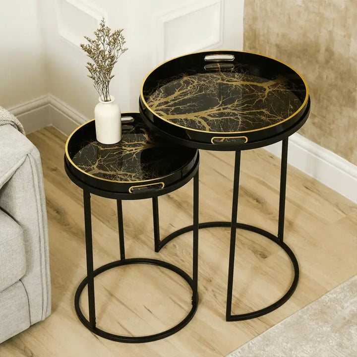 Olin Set of 2 Nesting Tables Black and Gold #NJ Home Interiors#