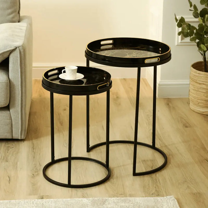 Olin Set of 2 Nesting Tables Black and Gold #NJ Home Interiors#