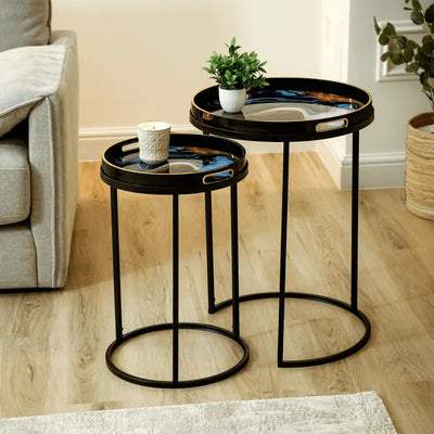 Olin Set of 2 Nesting Tables Black Blue and Yellow #NJ Home Interiors#
