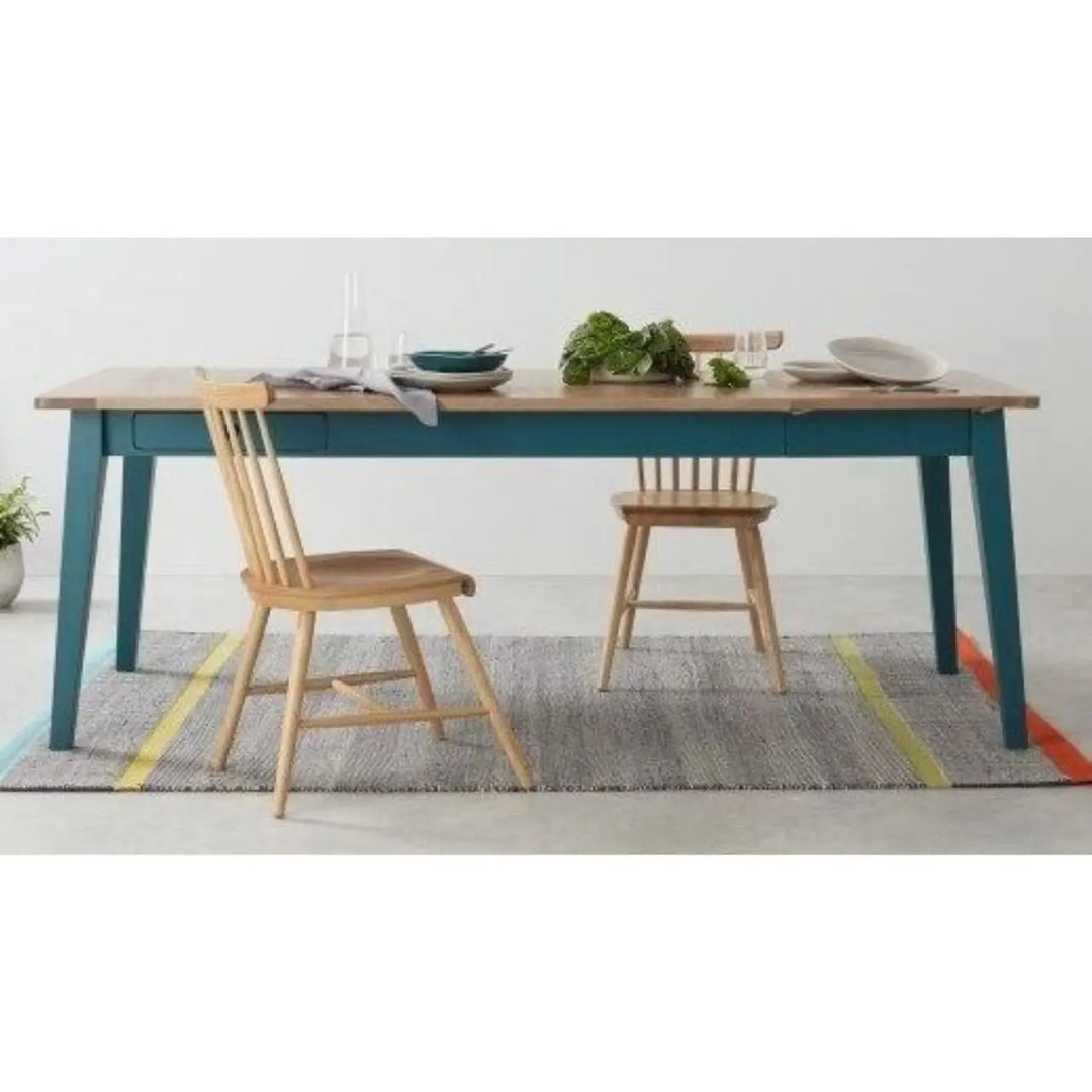 Ralph 6 to 8 Seater Extending Dining Table - Oak Top with Teal Legs and Frame - NJ Home Interiors