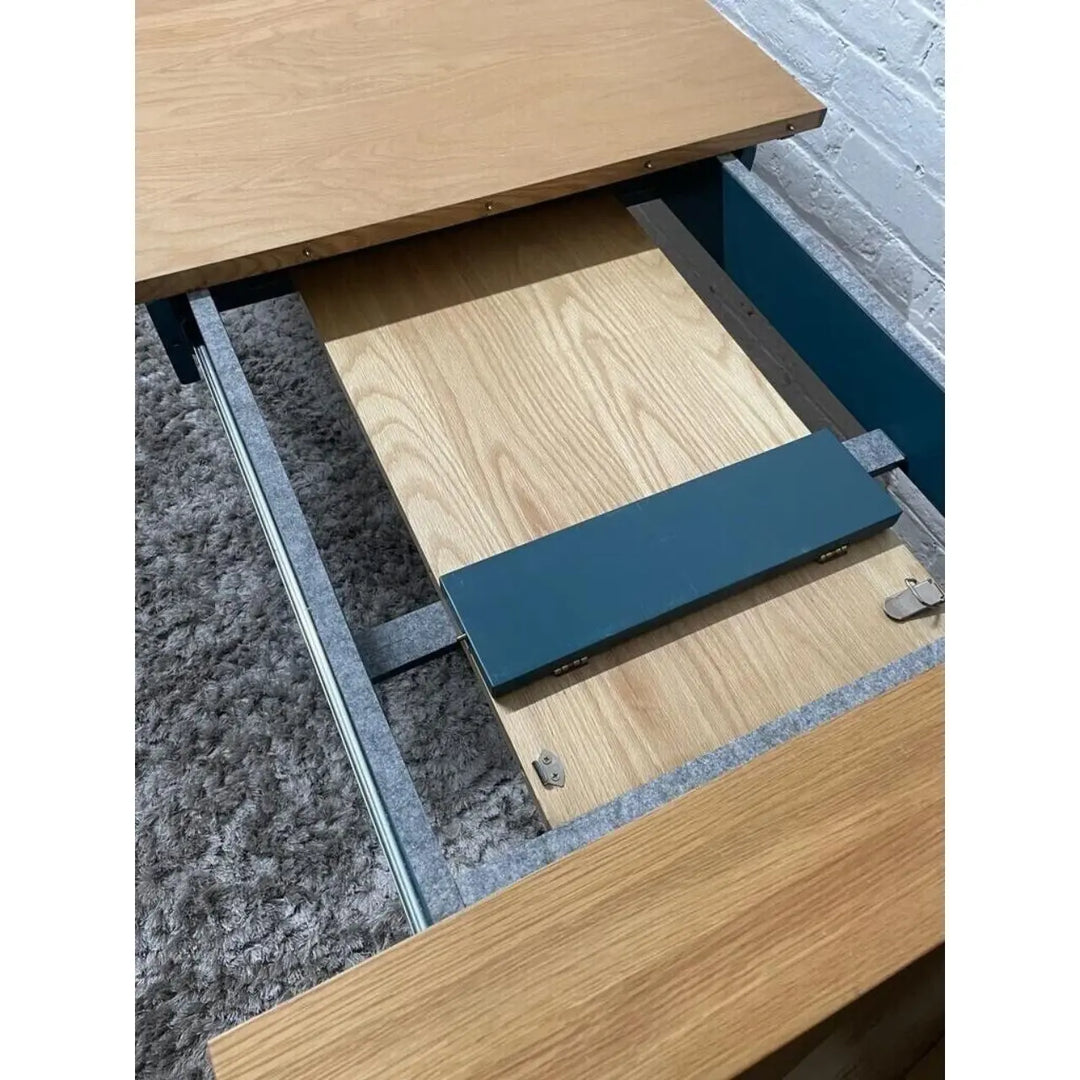 Ralph 6 to 8 Seater Extending Dining Table - Oak Top with Teal Legs and Frame - NJ Home Interiors
