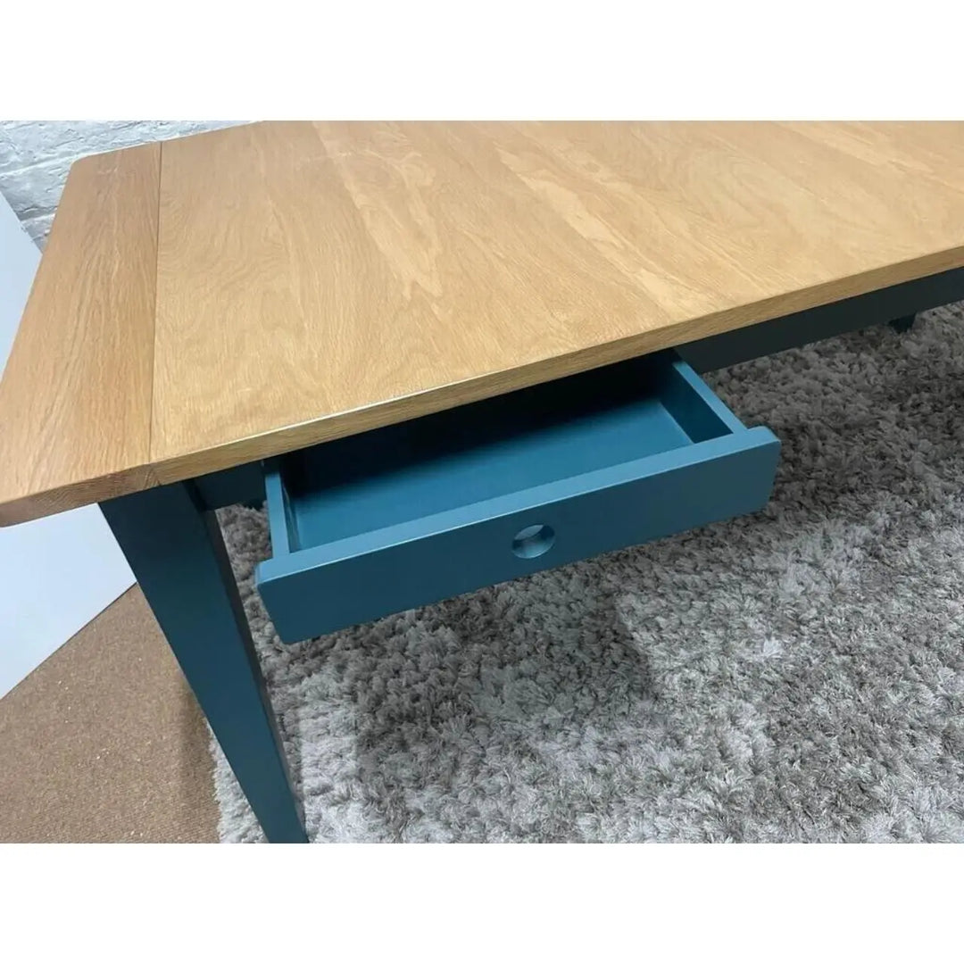 Ralph 6 to 8 Seater Extending Dining Table - Oak Top with Teal Legs and Frame - NJ Home Interiors