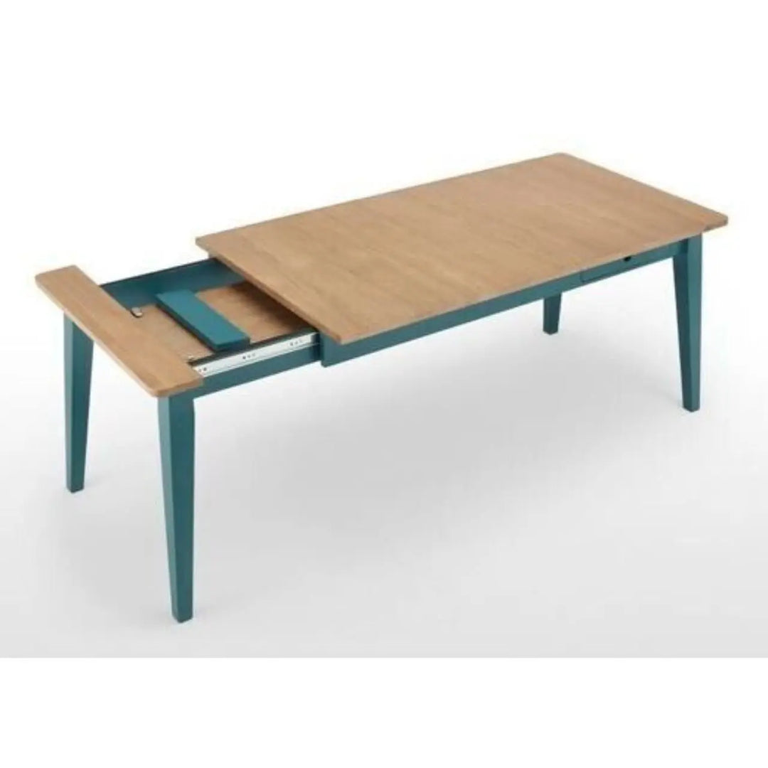 Ralph 6 to 8 Seater Extending Dining Table - Oak Top with Teal Legs and Frame - NJ Home Interiors