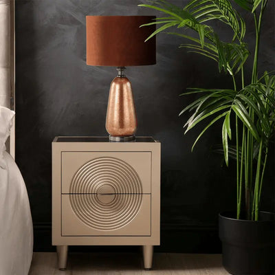 Red Copper Glass Small Table Lamp with Amber Velvet Shade #NJ Home Interiors#