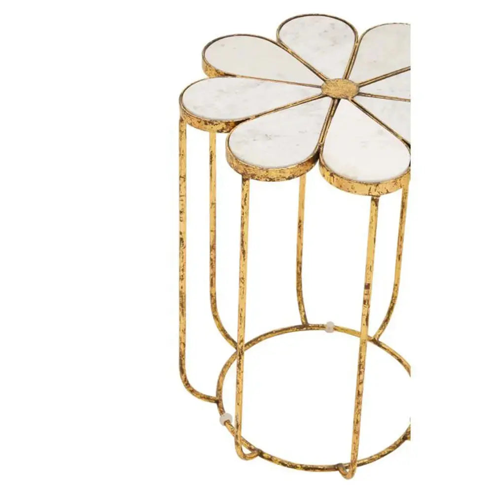 Riyan Petal Side Table With Marble Top Side Table