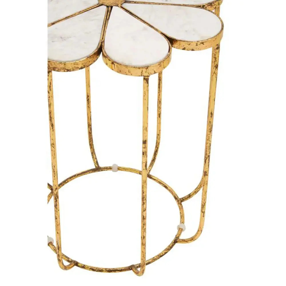 Riyan Petal Side Table With Marble Top Side Table