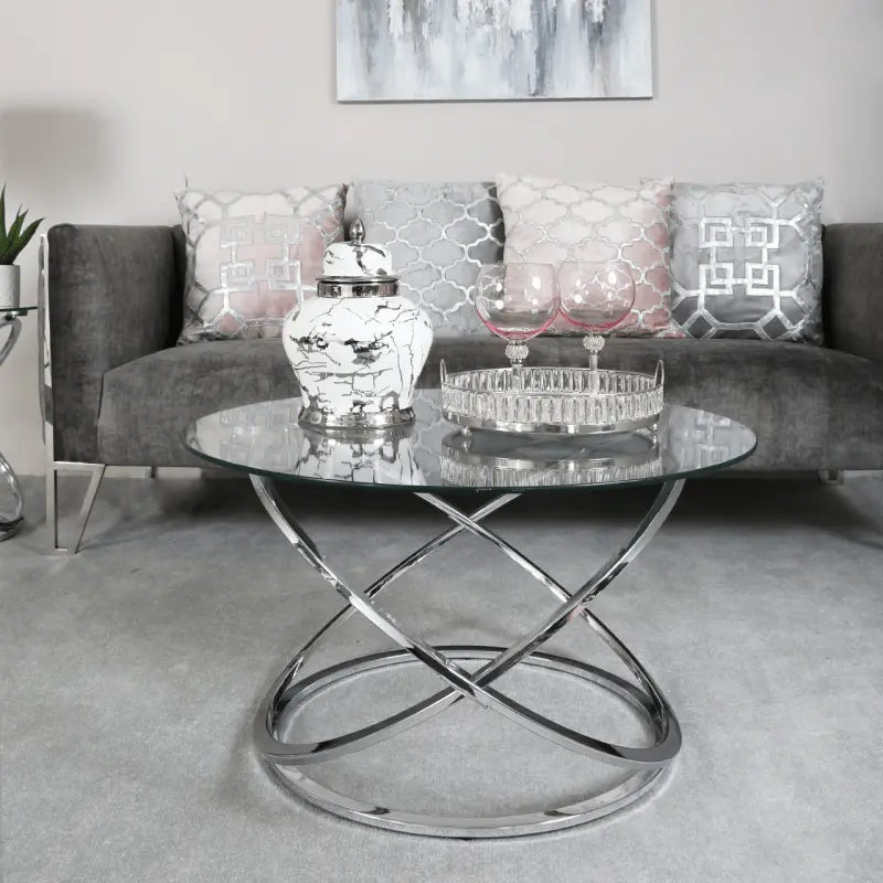 Rizzo Chrome Coffee Table with Glass Top #NJ Home Interiors#