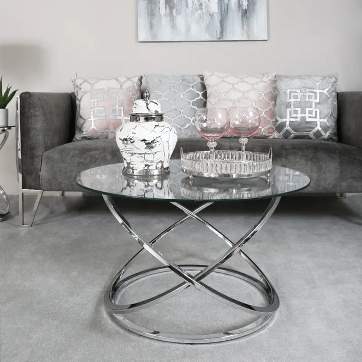 Rizzo Chrome Coffee Table with Glass Top #NJ Home Interiors#
