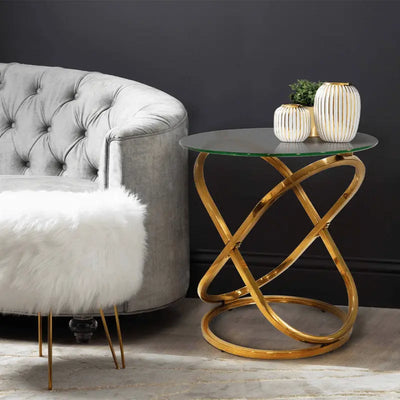 Rizzo Gold End Table with Glass Top #NJ Home Interiors#