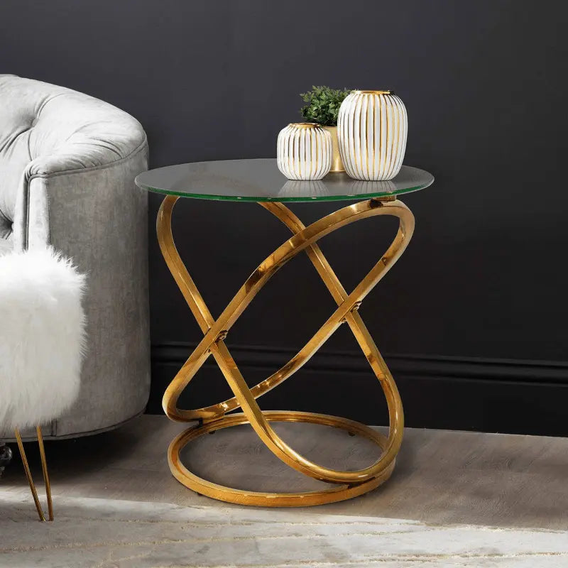 Rizzo Gold End Table with Glass Top #NJ Home Interiors#