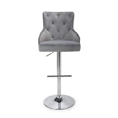Rocco Brushed Velvet Tufted Button Back Grey Bar Stool - NJ Home Interiors