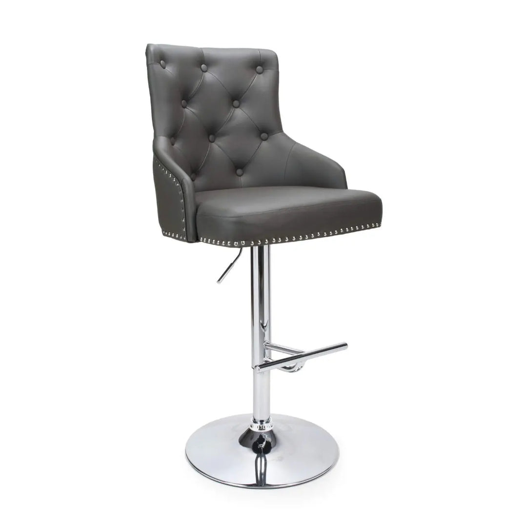 Rocco Leather Effect Graphite Grey Tufted Button Back Bar Stool - NJ Home Interiors