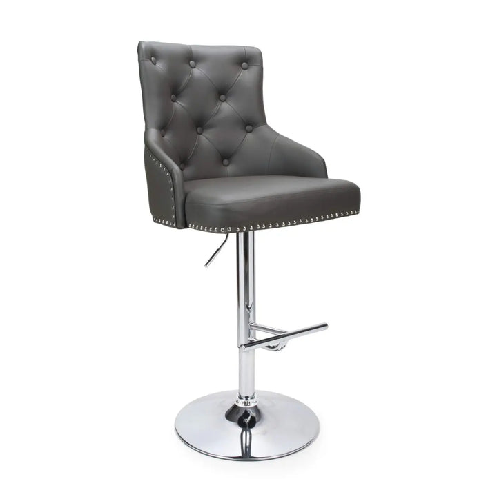 Rocco Leather Effect Graphite Grey Tufted Button Back Bar Stool - NJ Home Interiors