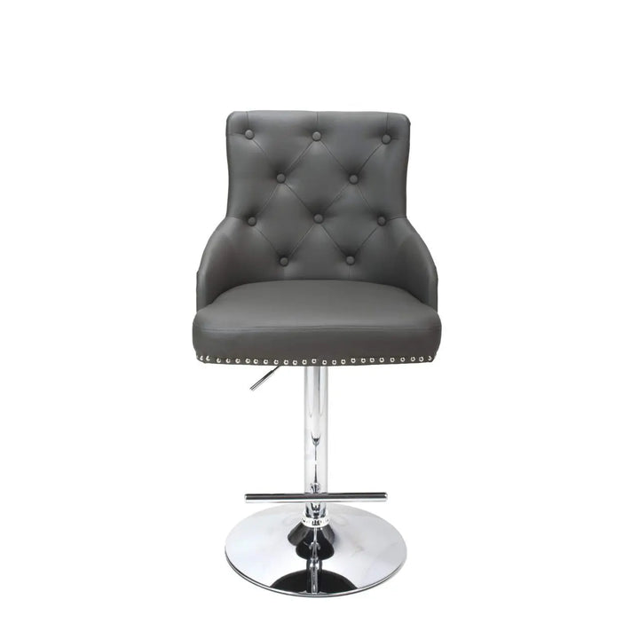 Rocco Leather Effect Graphite Grey Tufted Button Back Bar Stool - NJ Home Interiors