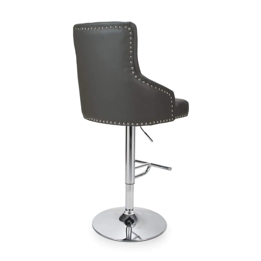 Rocco Leather Effect Graphite Grey Tufted Button Back Bar Stool - NJ Home Interiors