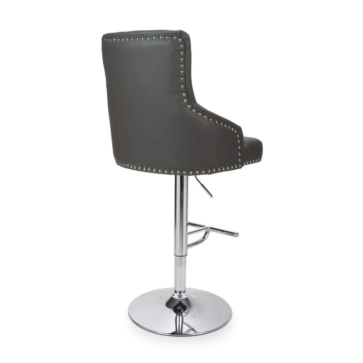 Rocco Leather Effect Graphite Grey Tufted Button Back Bar Stool - NJ Home Interiors