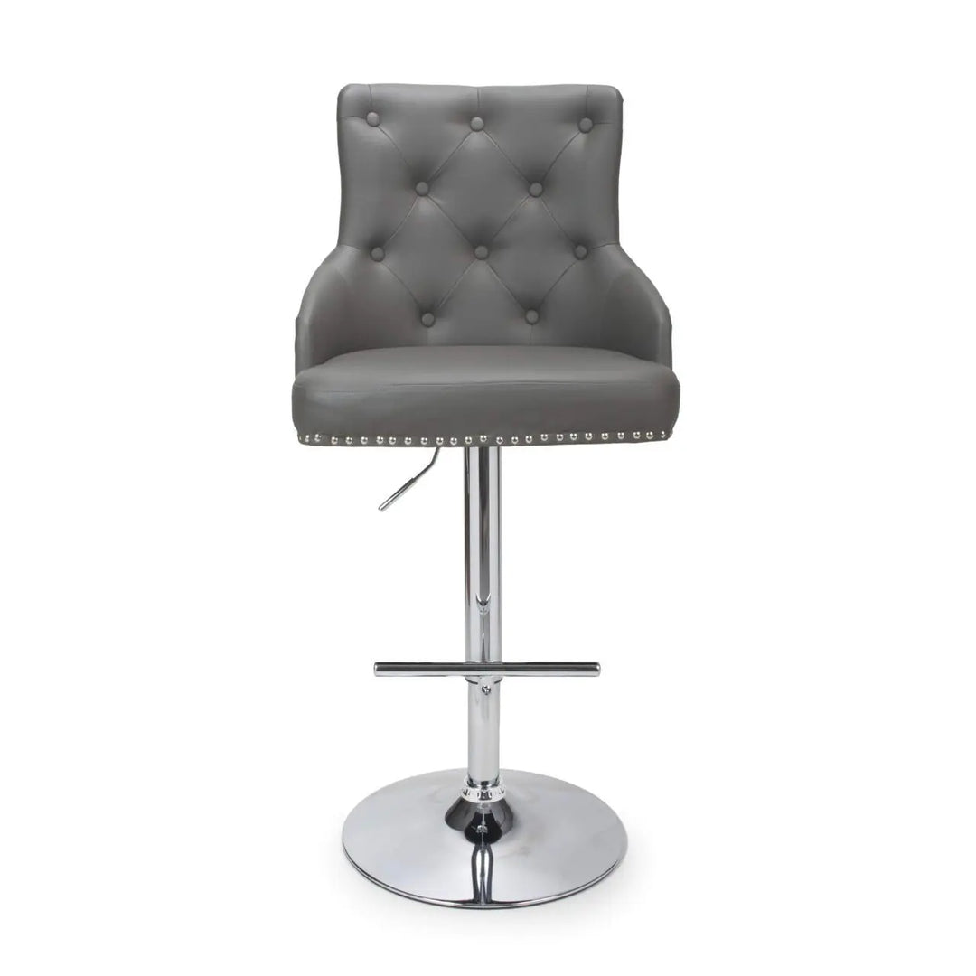 Rocco Leather Effect Graphite Grey Tufted Button Back Bar Stool - NJ Home Interiors