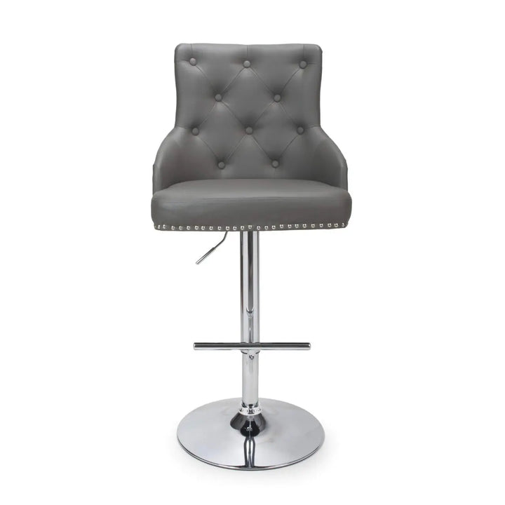 Rocco Leather Effect Graphite Grey Tufted Button Back Bar Stool - NJ Home Interiors