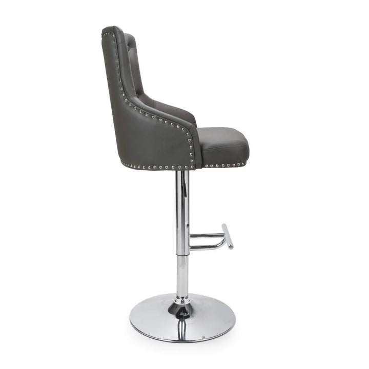 Rocco Leather Effect Graphite Grey Tufted Button Back Bar Stool - NJ Home Interiors