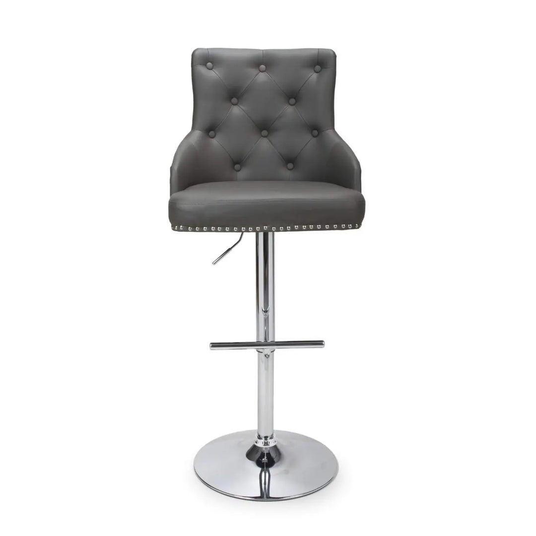 Rocco Leather Effect Graphite Grey Tufted Button Back Bar Stool - NJ Home Interiors