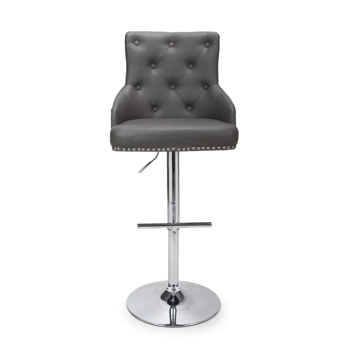 Rocco Leather Effect Graphite Grey Tufted Button Back Bar Stool - NJ Home Interiors