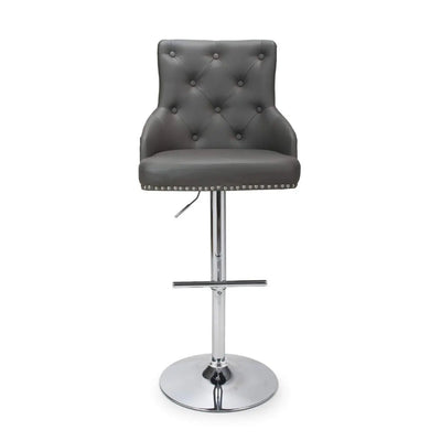 Rocco Leather Effect Graphite Grey Tufted Button Back Bar Stool - NJ Home Interiors