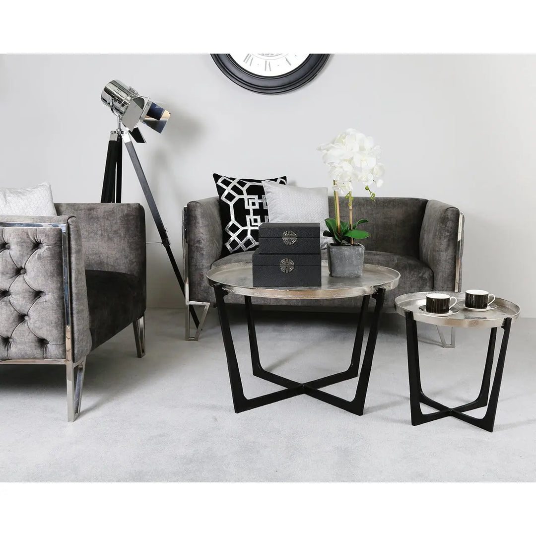 Rohan Set of 2 Nesting Tables Black with Nickel Tops #NJ Home Interiors#
