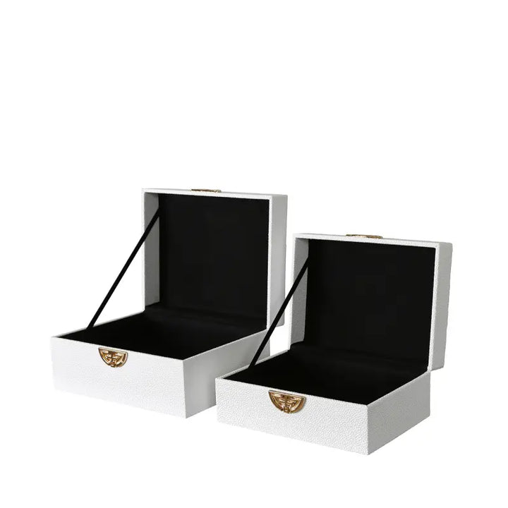 Set of 2 White Faux Leather Jewellery Boxes – Elegant Velvet-Lined Storage NJ Home Interiors