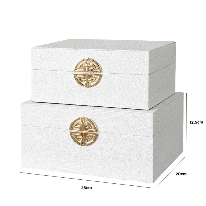 Set of 2 White Faux Leather Jewellery Boxes – Elegant Velvet-Lined Storage NJ Home Interiors
