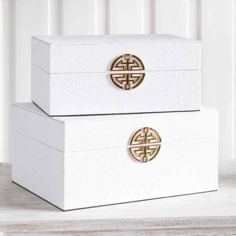 Set of 2 White Faux Leather Jewellery Boxes – Elegant Velvet-Lined Storage NJ Home Interiors