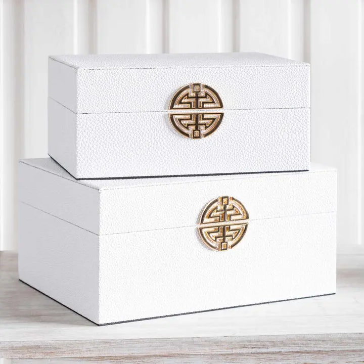 Set of 2 White Faux Leather Jewellery Boxes – Elegant Velvet-Lined Storage NJ Home Interiors