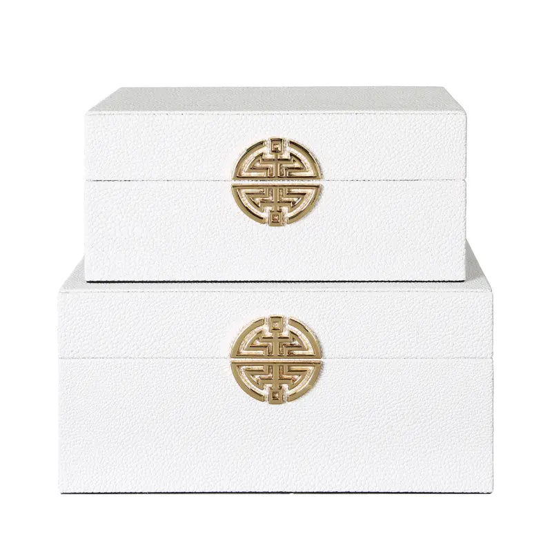 Set of 2 White Faux Leather Jewellery Boxes – Elegant Velvet-Lined Storage NJ Home Interiors