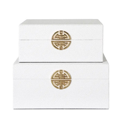 Set of 2 White Faux Leather Jewellery Boxes – Elegant Velvet-Lined Storage NJ Home Interiors