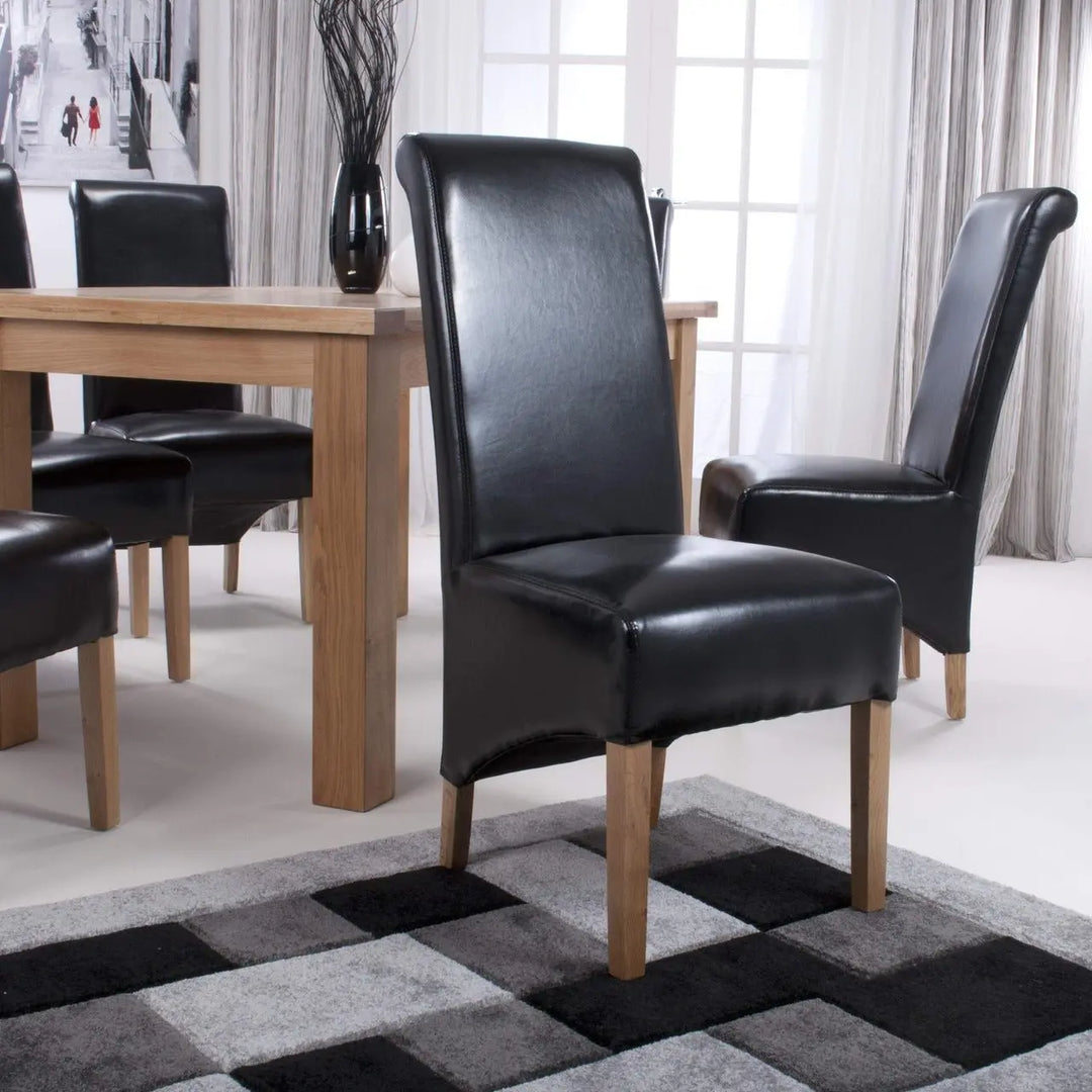 Set of 2 Krista Roll Back Bonded Leather Black Dining Chairs - NJ Home Interiors