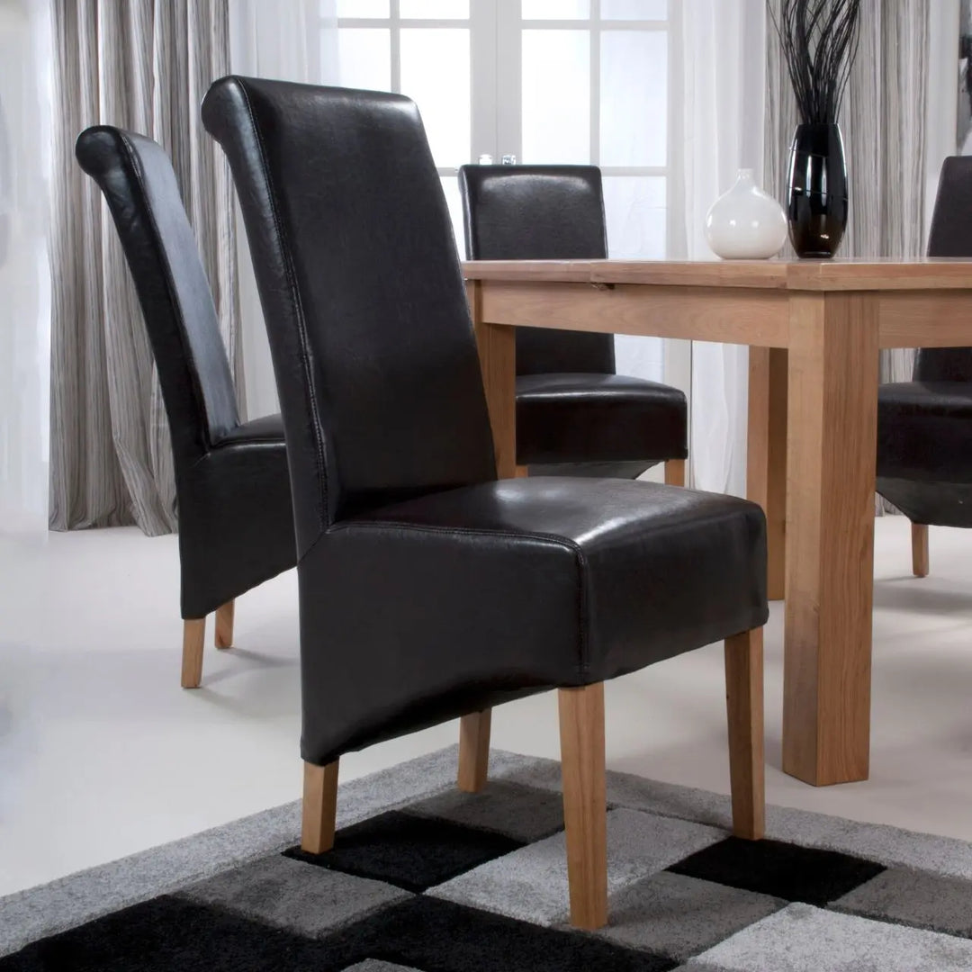 Set of 2 Krista Roll Back Bonded Leather Brown Dining Chairs - NJ Home Interiors