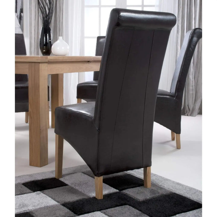 Set of 2 Krista Roll Back Bonded Leather Brown Dining Chairs - NJ Home Interiors