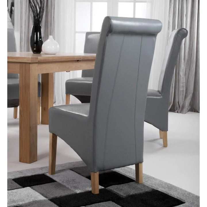 Set of 2 Krista Roll Back Bonded Leather Grey Dining Chairs - NJ Home Interiors