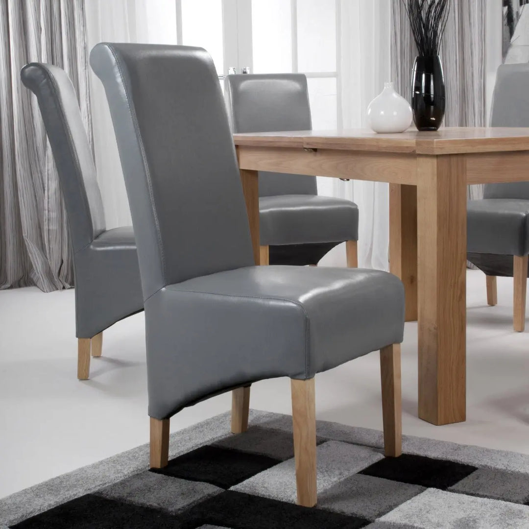 Set of 2 Krista Roll Back Bonded Leather Grey Dining Chairs - NJ Home Interiors