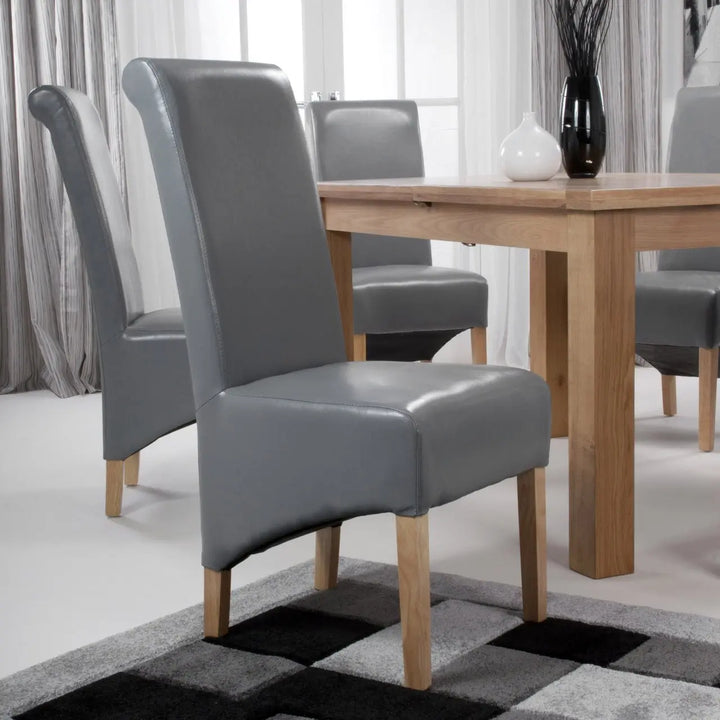 Set of 2 Krista Roll Back Bonded Leather Grey Dining Chairs - NJ Home Interiors