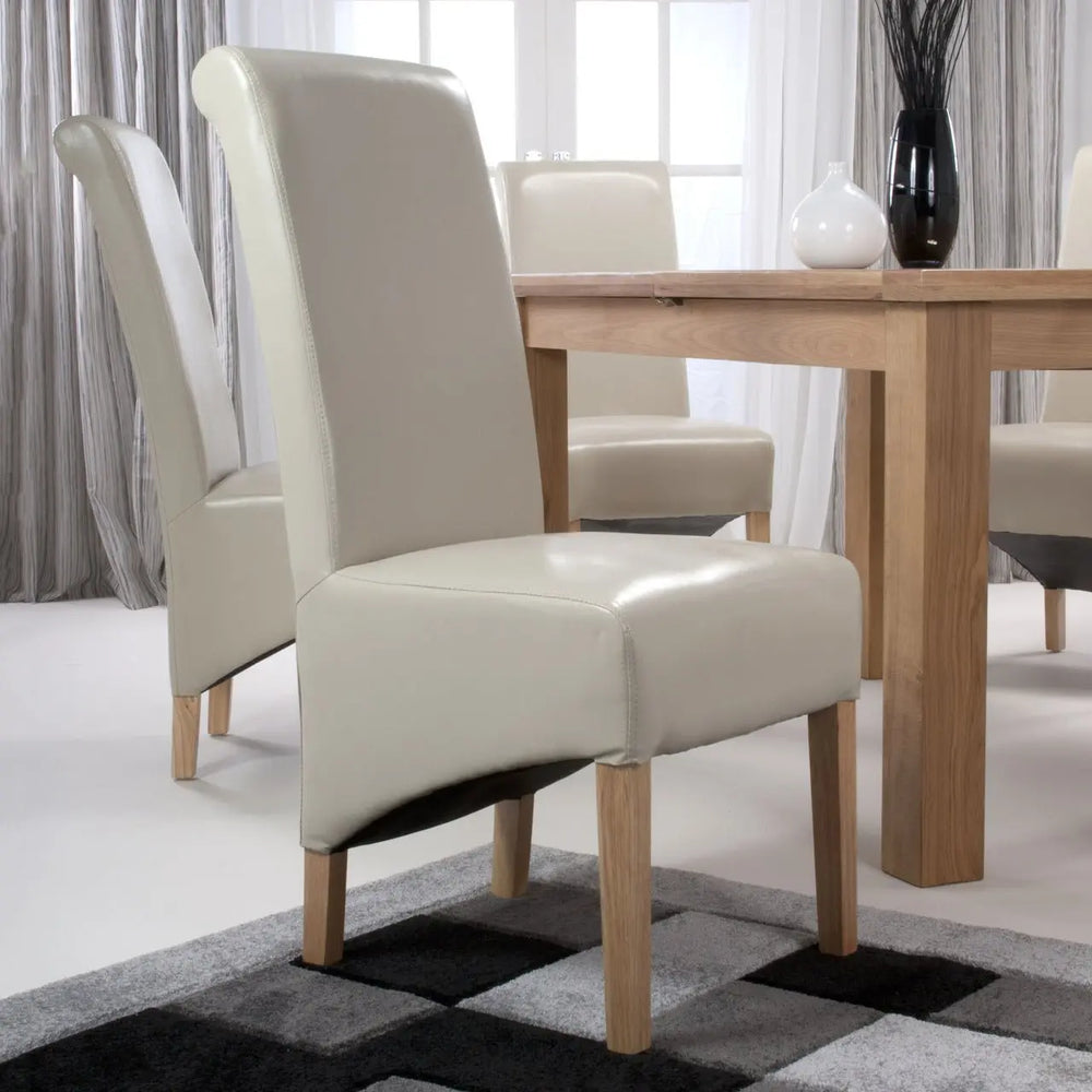 Set of 2 Krista Roll Back Bonded Leather Ivory Dining Chairs - NJ Home Interiors